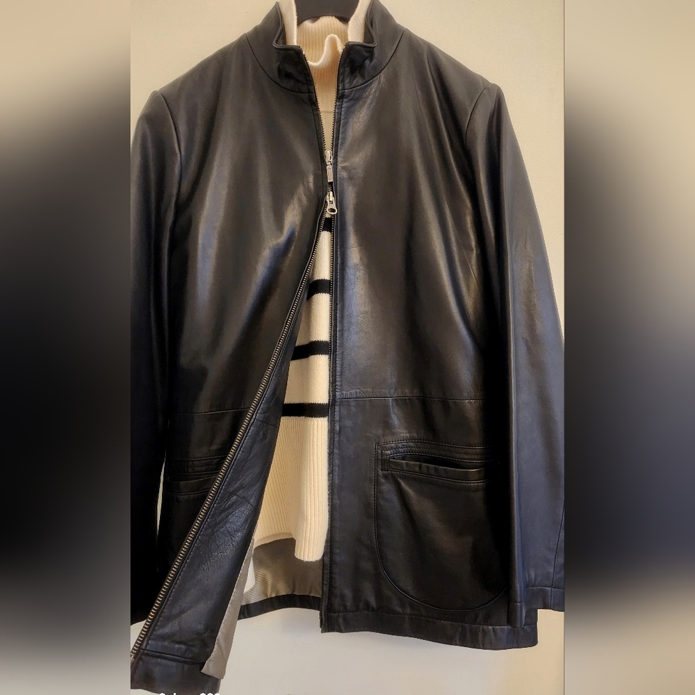 The Territory Ahead Black Buttery High Collar Leather Jacket